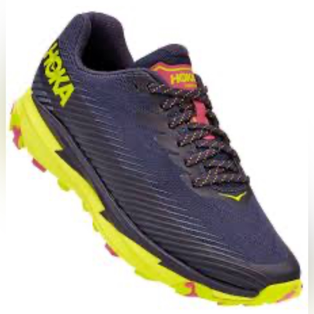Hoka One One Torrent 2 Dark Blue And Neon Yellow Hiking Sneakers Sz 8.5